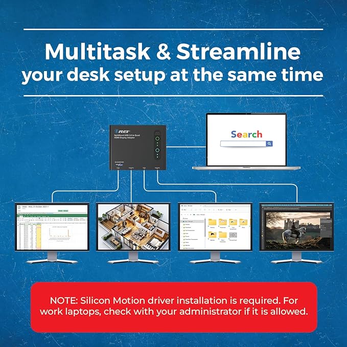 OREI SplitExtend HDMI Splitter Extended Display for Quad Monitor - Multi-Monitor Display 5 Separate Screens - USB-C Adapter to HDMI 2.0, 4K@30Hz Outputs - Windows and Mac Compatible