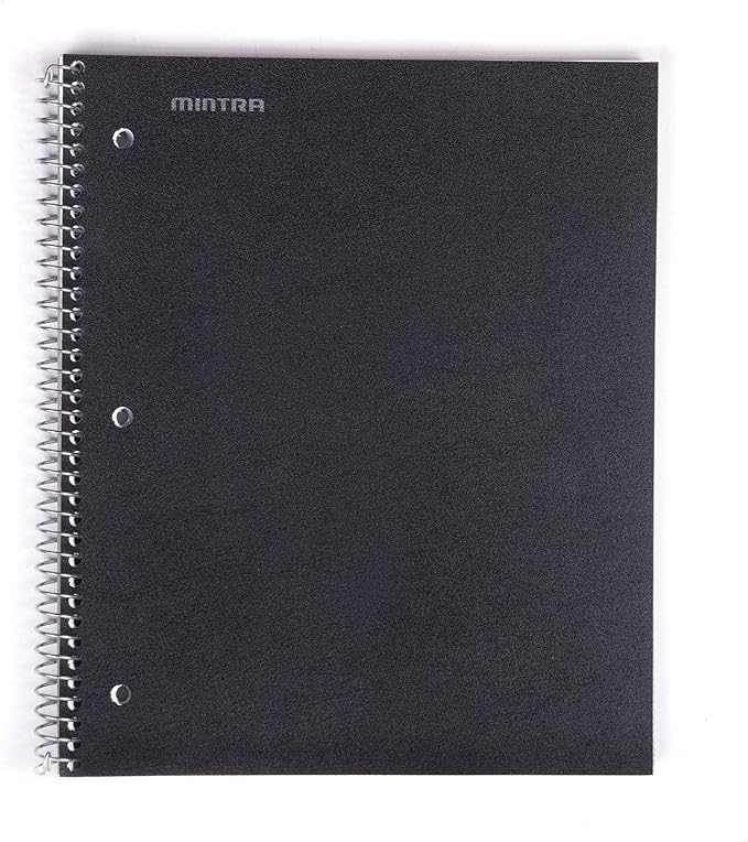 Mintra Office Durable Spiral Notebooks, 1 Subject, (Black, Wide Ruled 3 Pack), 100 Sheets, Poly Pocket, Moisture Resistant Cover, Strong Chipboard back, For School, Office, Business