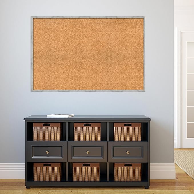 Amanti Art Natural Cork Board for Wall, 31x47 Vision Board with White Frame, Oversize Corkboard Office Decor for Home Organization, Cottage Corkboard Pinboard to Display Items for Home Organization