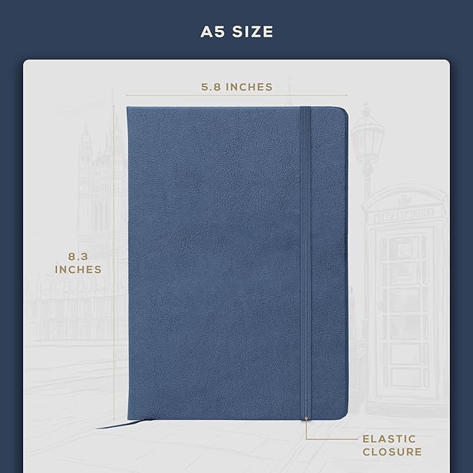 BEECHMORE BOOKS Lined Journal Notebook, 5.8 x 8.3 inch, A5 160 Lined Pages, Hardcover Leather Journals for Women, Men, Writing and Notebooks for Work - 120 GSM Thick Paper, Gifts Box Included