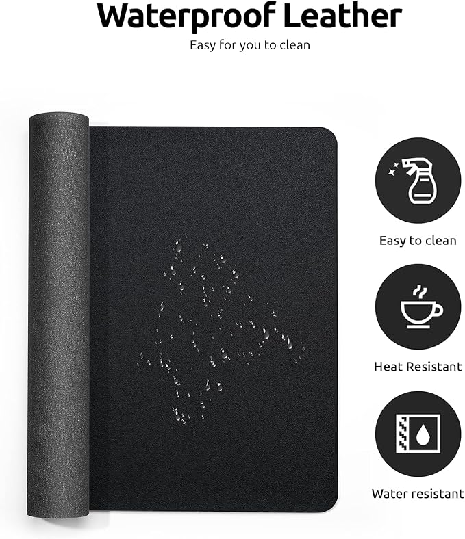 YSAGi Leather Desk Pad Protector, Office Desk Mat, Large Mouse Pad, Non-Slip PU Leather Desk Blotter, Laptop Desk Pad, Waterproof Desk Writing Pad for Office and Home (Black, 23.6" x 13.8")