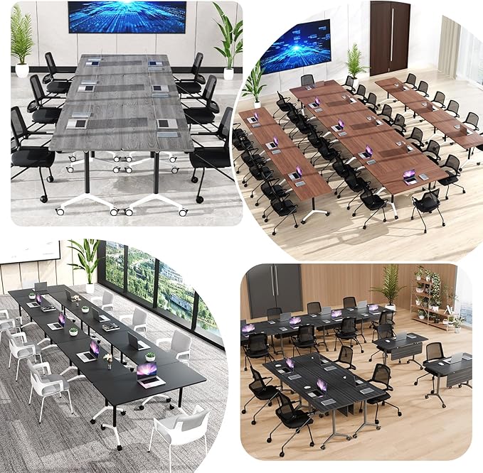 Conference Room Table, Folding Conference Tables,Thicken Grey Tabletop,Flip Top Wooden Seminar Meeting Room Table for Conference Room Offices (2, Black Drawer, 55.1”)