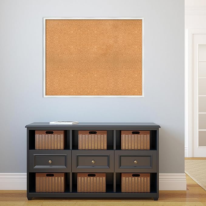 Amanti Art Natural Cork Board for Wall, 31x39 Vision Board with White Frame, X-Large Corkboard Office Decor for Home Organization, Country Rustic Corkboard Pinboard to Display Items for Home