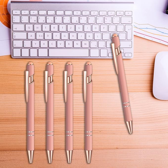 8 Pcs Blue Ink Ballpoint Pen with Stylus Tip 2 in 1 Stylus Ballpoint Pen Metal Pens Stylus Pen for Touch Screens School Office Coworkers (Pink Rose Gold)