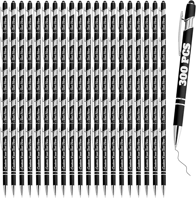 Personalized Pens Bulk 300 with Name Custom Engraving Ballpoint Pens with Stylus Tip Customized Smooth Writing Pens Personalized Gifts for Anniversary Birthday or Graduation(Black,Black Ink)
