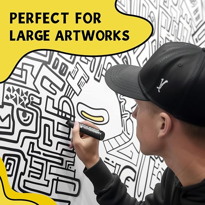 3 Jumbo Permanent Markers Yellow, 15mm Thick Wide Tip, Large Acrylic Paint Markers for Rock Painting, Poster, Graffiti, Stone, Ceramic, Glass, Wood, Canvas