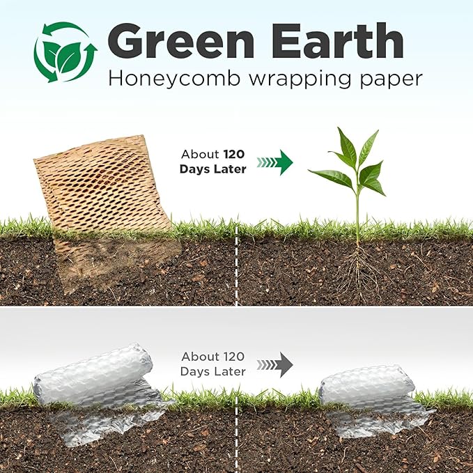 Honeycomb Packing Paper, 12"x50' White | Perforated Honeycomb Packing Paper Recyclable Moving Supplies for Shipping & Moving | Plastic-Free Alternative to Bubble Cushion Wrap with 36 Fragile Stickers