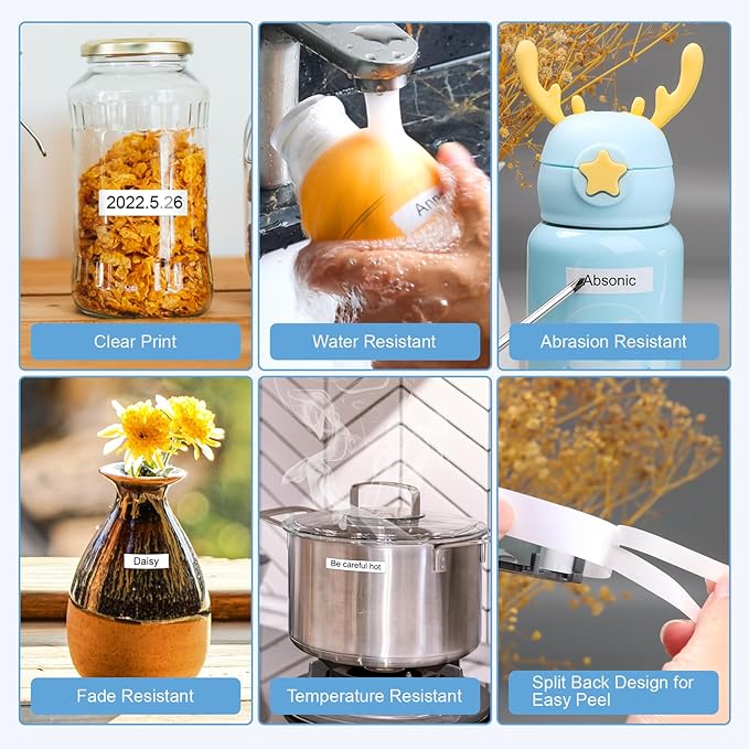 Absonic 12mm 0.47 Laminated White Tz-231 Tape Compatible for Brother Tze-231 Tze Tape 1/2 Inch Refills Work for P Touch Label Maker PTD220 PTD210 PTH110 PTP710 PT-610BT PTD400, Black on White, 6 Pack