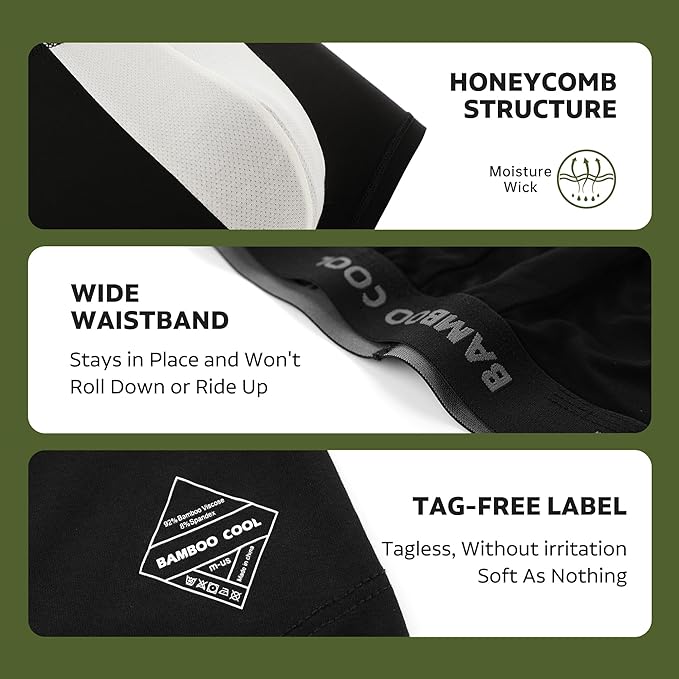 BAMBOO COOL Men's Ultra Breathable Underwear,No Riding Up Boxer Briefs with ComfortFlexible Waistband,Multipack