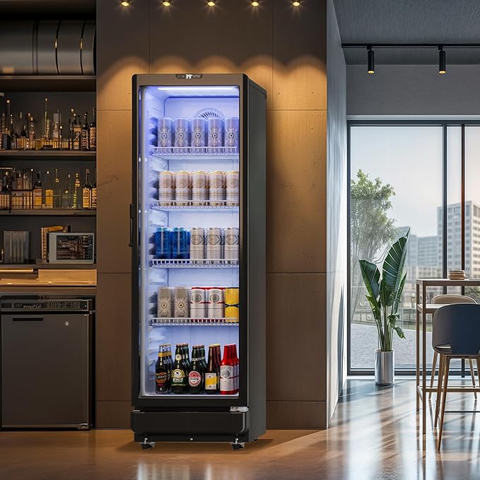 YITAHOME 8.5 CU.FT. Commercial Beverage Display Refrigerator with Single One Glass Door, Drink Beer Fridge Cooler for Office Garage Bar Gym with Locking, Led & 2 Keys