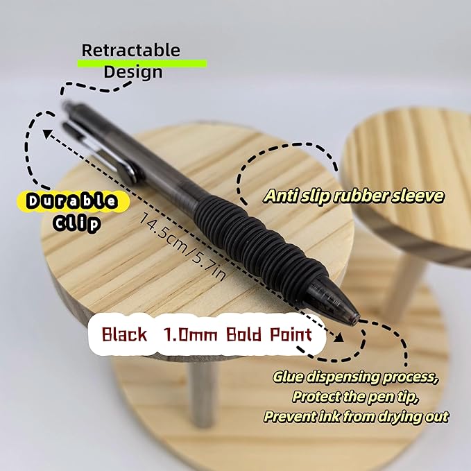 Fengtaiyuan Black Ink, 1.0mm, Retractable Gel Ink Rollerball Pens, Bold Point, Comfortable Grip, Easy Hold, Writting Smooth, 6 Pack (BlackZS10P6)