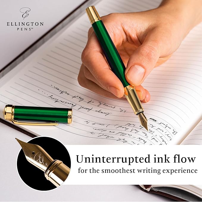 Luxury Fountain Pen Set- Fountain Pens for Writing - Smooth Medium Nib - Includes Refillable Ink Converter, 3 Ink Cartridges [Black & Blue], Gift Box - Elegant Calligraphy