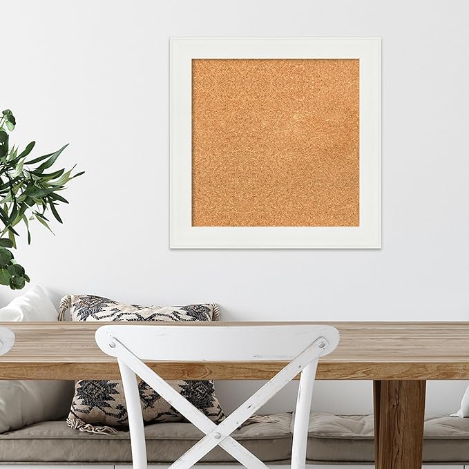 Amanti Art Natural Cork Board for Wall, 19x19 Vision Board with White Frame, Small Corkboard Office Decor for Home Organization, Casual Corkboard Pinboard to Display Items for Home Organization in