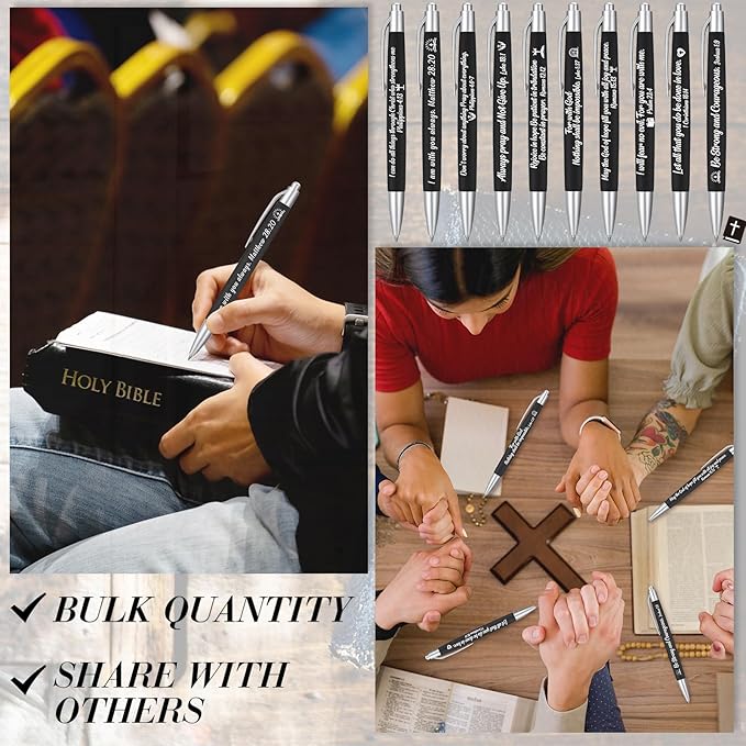 Yeaqee 100 Pcs Inspirational Pens Employee Appreciation Back to School Gifts Motivational Thank You Metal Greeting Quote Ballpoint Pen for Coworker Teacher(Black,Biblical)