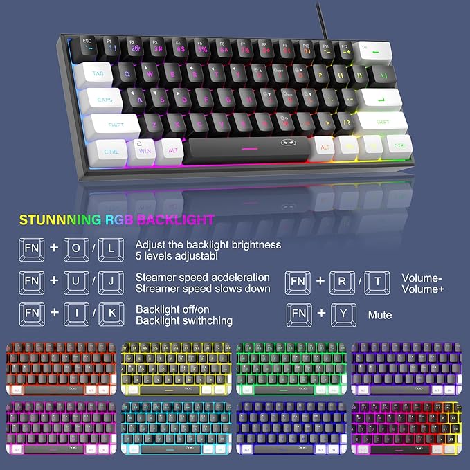 MageGee Mini 60% Gaming Keyboard, RGB Backlit 61 Key Ultra-Compact Keyboard, TS91 Ergonomic Waterproof Mechanical Feeling Office Computer Keyboard for PC, MAC, PS4, Xbox ONE Gamer(White Black)…