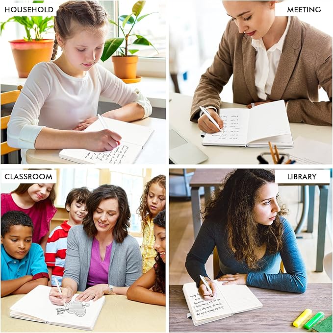 feela College Ruled Notebooks, 24 Pack Business Notebook Hardcover Lined Writing Journal with Pen Holder for Men Women Note Taking, with 24 Black Pens, 120 GSM, 5.1”x8.3”, A5, White