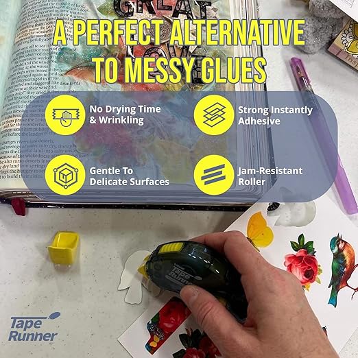 Tape Runner - Double Sided Adhesive with Dispenser Roller Included - Acid Free, Sticky, Clear & Transparent - Ideal for Scrapbooking, Crafts & More - Boomerang (417 inches per Cartridge), 20 Cartridge