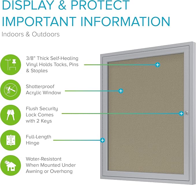 Ghent 24"x18" 1-Door Outdoor Enclosed Vinyl Bulletin Board, Shatter Resistant, with Lock, Satin Aluminum Frame - Caramel (PA12418VX-181), Made in the USA