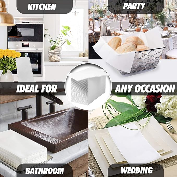 200 Paper Towels Cloth-Like Hand Tissue Paper Napkins, Disposable Hand Towels for Bathroom Guests, Disposable Face Towel for Guest, Washcloths or Dinner Napkin, Made in USA, White