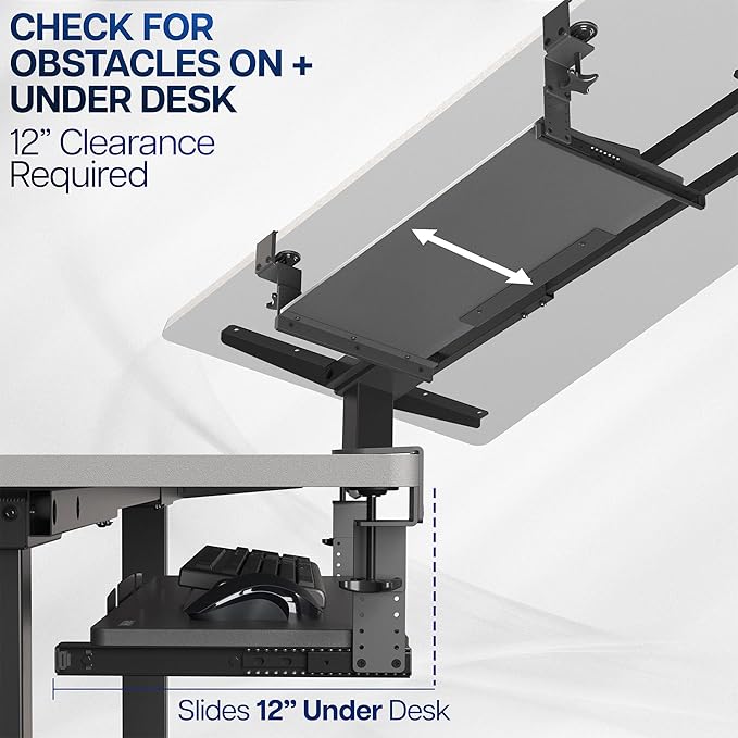 VIVO Large Height Adjustable Under Desk Keyboard Tray, C-clamp Mount System, 27 (33 Including Clamps) x 11 inch Slide-Out Platform Computer Drawer for Typing, Dark Walnut, MOUNT-KB05HD