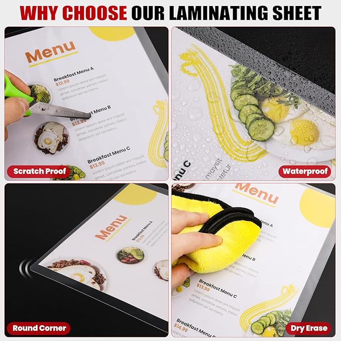 CAREGY Thermal Laminating Pouches,250 Pack Laminating Sheets, 5 Mil, 9 x 11.5 Inches Lamination Sheet Paper for Laminator, Round Corner Letter Size, Office and School Supplies