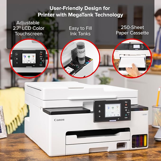 Canon Megatank GX2020 All-in-One Wireless Supertank [Megatank] Printer | Print, Copy and Scan| Mobile Printing |2.7" LCD Color Touchscreen | Auto Document Feeder and Auto Duplex Printing