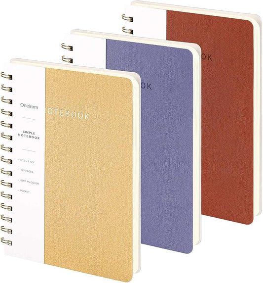 Lined Spiral Notebook College Ruled A5 Journal Book for Note Taking, 160 Pages Writing Journal for Office and Home School Supplies 5.75x8.125 inch (3pack-Brown/Khaki/Violet)