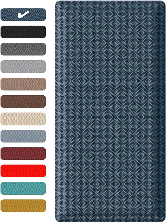 Ophanie Kitchen Mats for Floor, 3/4 Inch Thick Kitchen Rugs, Anti Fatigue Standing Cushioned Mat, Waterproof,Comfort Ergonomic Mat for Office, Home, Sink, 24'' x 70'' Blue Non-Slip Bottom
