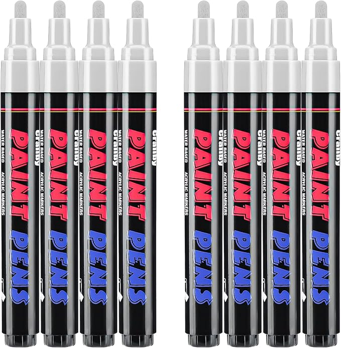 White Paint Pens Paint Markers - 8 Pack Permanent Quick Dry Waterproof Marker Pens for Rocks Wood Fabric Plastic Canvas Glass Mugs Metal Tire Stone