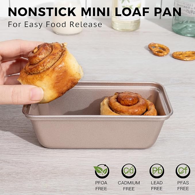 HONGBAKE Mini Loaf Pan for Baking Bread, Nonstick Small Banana Bread Tins Set of 3, 6 x 3.3 x 2 In Tiny Carbon Steel Meatloaf Pan - Rose Gold