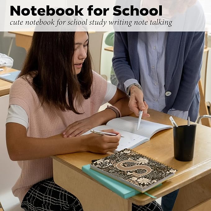 Initial S Personalized Journal Notebook, Boho Floral Journaling Notebooks for Women Girls, Costom Monogrammed Gifts for Women Mom Girls Friends, Letter Spiral Notebook, 5.5x8.3