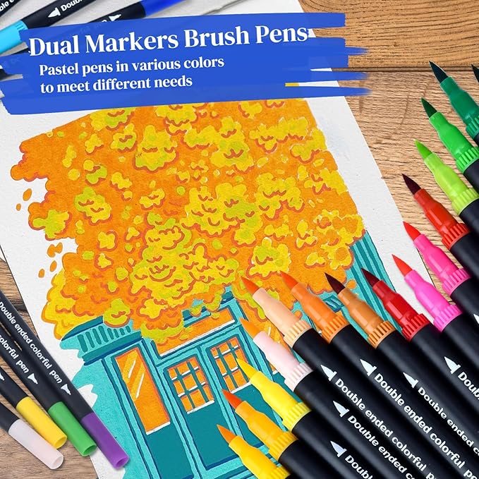 120 Colored Art Brush Markers Pens for Adult, Fine Point Art Marker, Double Tip Colored Pen, Coloring Book Markers for Adult, Hand Lettering, Drawing
