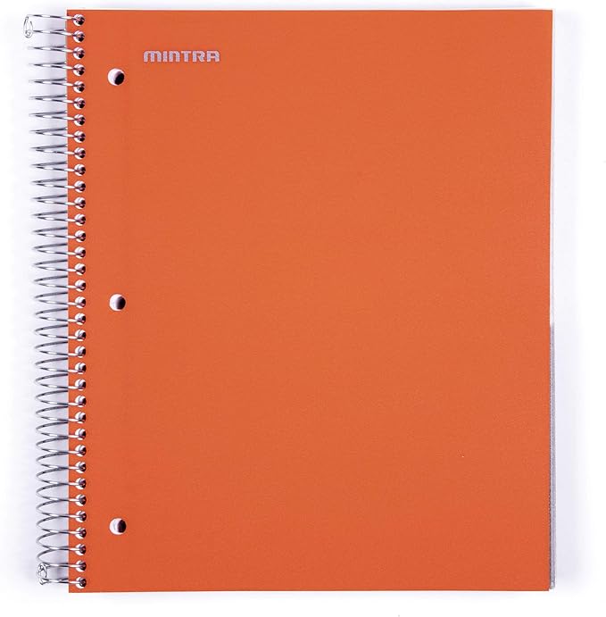 Mintra Office Durable Spiral Notebooks, 5 Subject (Orange, College Ruled 1pk)