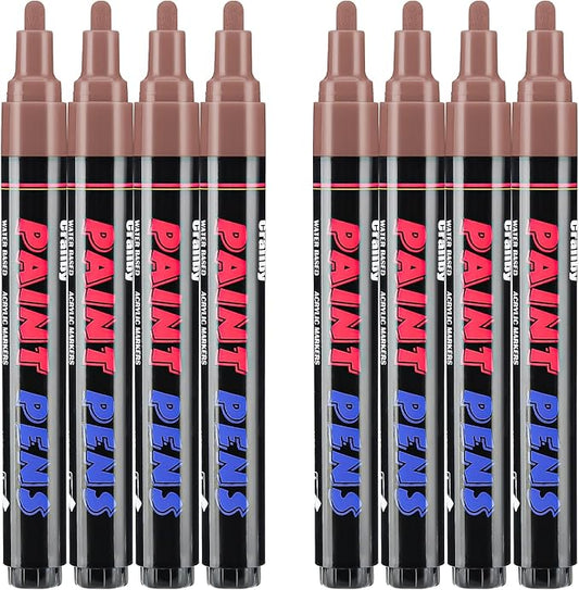 Brown Paint Pens Paint Markers - 8 Pack Permanent Quick Dry Waterproof Marker Pens for Rocks Wood Fabric Plastic Canvas Glass Mugs Metal Tire Stone