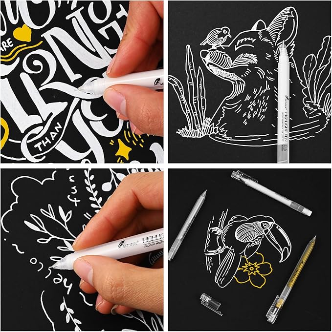 3 Colors 0.6mm Extra Fine Point Gel Pen Set – White, Gold & Silver Gel Ink Pens for Artists Drawing on Black Paper, Sketching, Bullet Journaling & Holiday Crafts