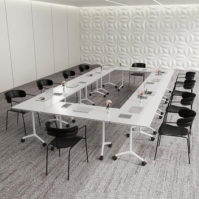 Conference Table,Folding Conference Room Tables Portable Rolling Conference Training Table with Silent Wheels,Mobile Meetings Flip Top Tables for Offices Classrooms Meeting Room (6Pack 47.2in)