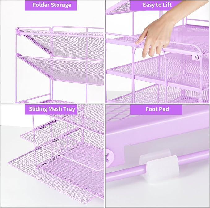 6-Tier Letter Tray Paper Organizer, Desk Organizers and Accessories, Desktop File Organizer, Office Desk Accessories for Office Supplies(Purple)