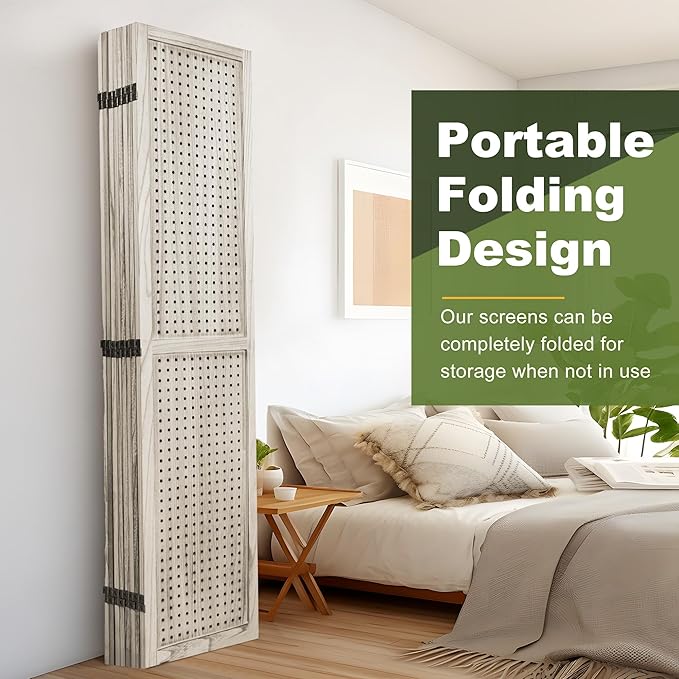 NicBex Room Divider 8 Panel Pegboard Display 5.6FT Wood PegBoard Room Dividers, Folding Privacy Screens Portable Display Board Wall Divider for Craft/Art Shows, Room Separation, Natural Wood