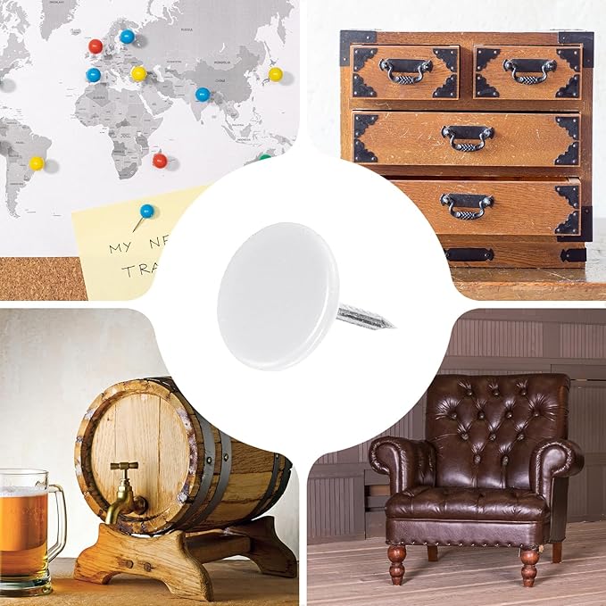 uxcell 150Pcs Upholstery Tacks, 11mmx13mm Flat Head Thumb Tack Decorative Furniture Nails Push Pins for Furniture Sofa Headboards, White