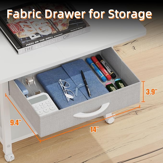 22"x15" Large Printer Stand with Storage Drawer, 2-Tier Under Desk Table for Home Office, Fits Fax Machine/3D Printer/Scanner (White)