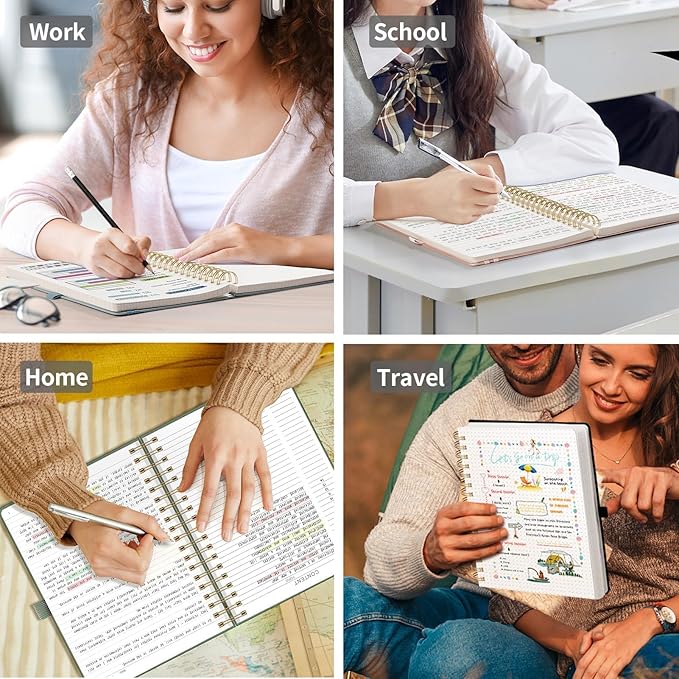 EMSHOI A4 Leather Hardcover Spiral Notebook College Ruled – 300 Numbered Pages, 100 GSM, Lined Journal for Women & Men Work, Journaling, Note-Taking, 8.27” x 11.2” Gray Blue