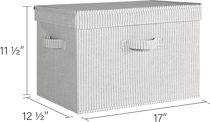 StorageWorks Fabric Storage Bins with Lid, Decorative Storage Boxes for Shelves, Stackable Closet Organizer Basket with Handles, Jumbo, Gray and White Stripes, 2-Pack
