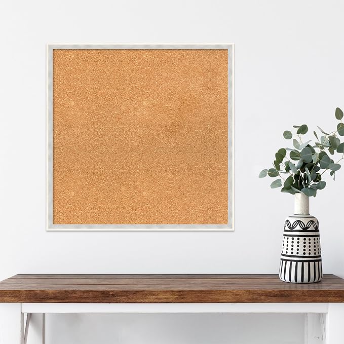 Amanti Art Natural Cork Board for Wall, 23x23 Vision Board with White Frame, Medium Corkboard Office Decor for Home Organization, Modern Corkboard Pinboard to Display Items for Home Organization in