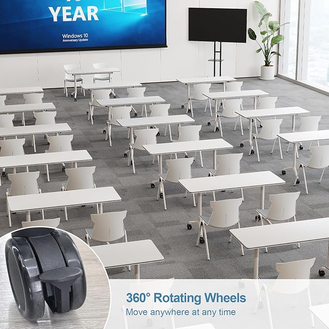 Folding Conference Room Tables 6 Pack, Foldable Modern Mobile Meeting Table Desk Training Table 6FT Large Rolling OfficeTable for Conference Training Classroom (4, 47.2" * 23.6" * 29.5")