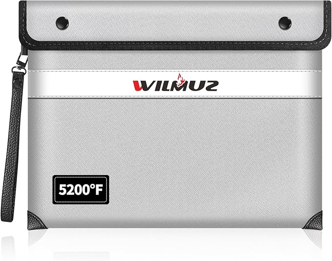 Fire Proof Bag For Documents,5200°F Heat Insulated Fire Proof Pouch with Soft Leather Hand Strap,13.9x10.6 Inch Fireproof Money Bag for Cash/Documents/Valuables(Silvery)