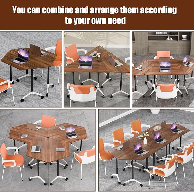 Conference Table, Folding Conference Desk Modern White, Seminar Table with Wheels, 2-10 People for Office, Meeting Break Room (8, 1915TXH, 47IN)