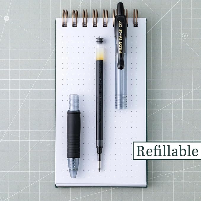 G2 Retractable Premium Gel Ink Roller Ball Pens Ultra Fine Point (.38mm) Black/Blue/Red Ink 12 pack; Refillable & Premium Comfort Grip Bundle with Plastic Reusable Pouch