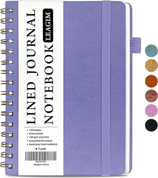 Lined Spiral Journal Notebook for Women & Men, College Ruled Hardcover Notebook for Work & Note Taking, Journals for Writing, 100 GSM, Business, School, 140 Pages, A5(5.8"x8.5") - Purple