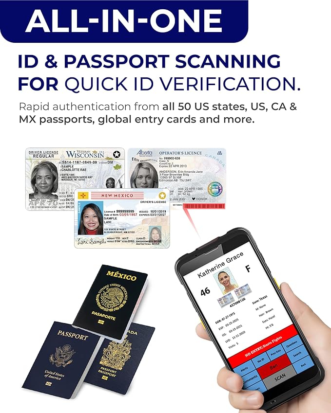 ID Scanner - Quantum Edge V3 Drivers License and Passport Reader - Age Verification and Customer Management - Includes Handheld Scanner, Outer Carry Case, & Accessories