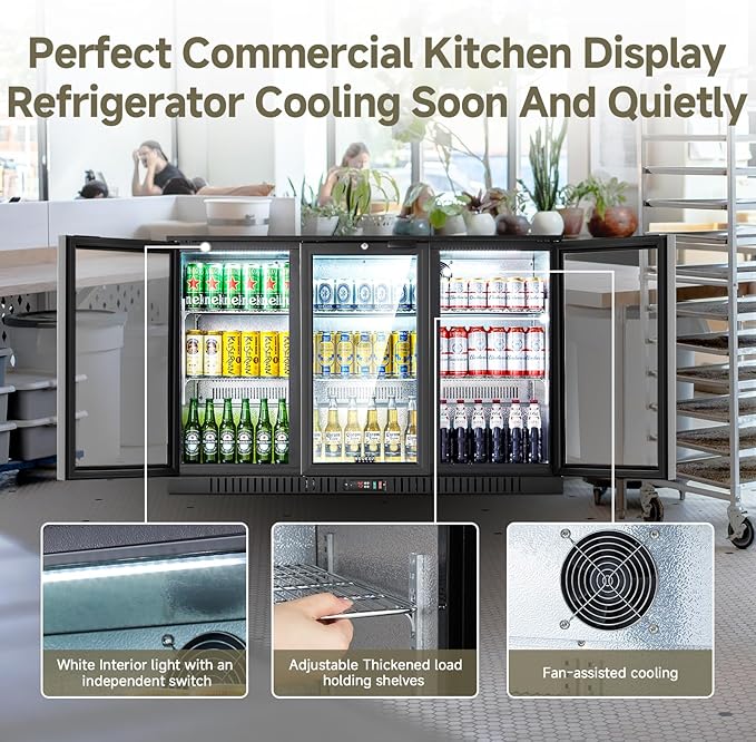 BODEGACOOLER Back Bar Cooler With 3 Glass Doors,Counter Height Commercial Beverage Refrigerator,11.4 Cu.Ft Display Bar Beverage Fridge with LED Lighting,21 inch Cooler for Beer,Soda Drinks,Wine